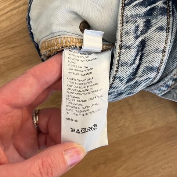 We The Free Free People Hi Rise Distress Straight Acid Wash Jeans Size 29 Rigid - Picture 5 of 10